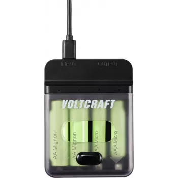 Voltcraft VC-BC4-PB1 2-in-1 NiMH nabíjačka batérií a powerbanka pre 4x AA/AAA, 500mA, USB-C vstup, USB-A výstup, čierna