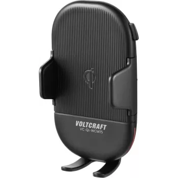 VOLTCRAFT VC-Qi-WCM15 Qi bezdrôtový držiak do auta s vetraním pre mobil, 15W rýchle nabíjanie, 55-89mm, automatické upnutie, čierny