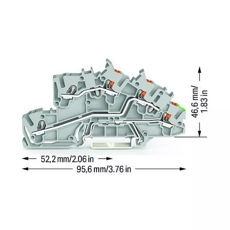 WAGO 2203-7545 3-vodičová inštalačná svorka s Push-in CAGE CLAMP, L/L/PE, sivá/zeleno-žltá