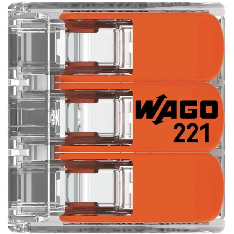 WAGO 221-413 COMPACT spojovacia svorka, 3-vodičová, 0,2–4 mm², transparentná, balenie 50 ks