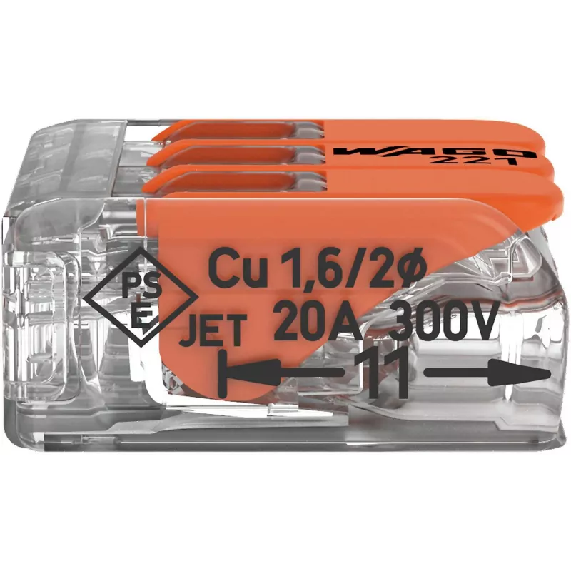 WAGO 221-413 COMPACT spojovacia svorka, 3-vodičová, 0,2–4 mm², transparentná, balenie 50 ks