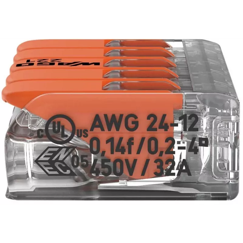 WAGO 221-415 COMPACT spojovacia svorka pre 5 vodičov, 0,2-4 mm², balenie 25 ks