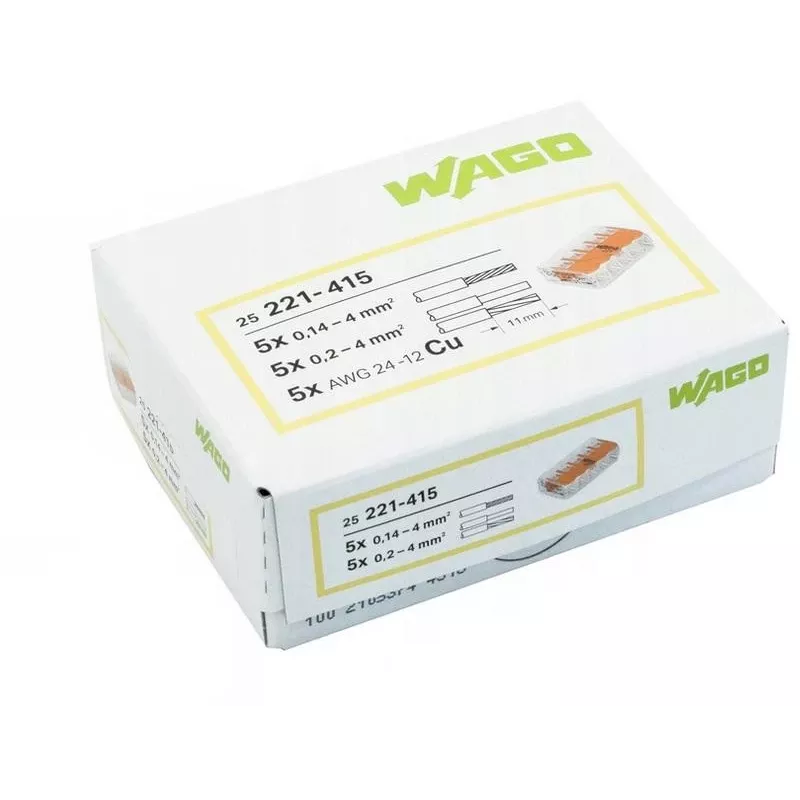 WAGO 221-415 COMPACT spojovacia svorka pre 5 vodičov, 0,2-4 mm², balenie 25 ks