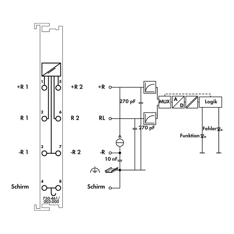 WAGO 750-461/003-000 2-kanálový modul analógových vstupov, 0,08–2,5 mm², DIN 35, sivý