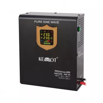 Nástenný záložný zdroj KEMOT PROsinus-800 menič s čistou sínusovou vlnou a nabíjacou funkciou 12V 230V 800VA/500W
