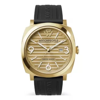 WATCHPEOPLE dámske quartz analógové hodinky 700993 45 mm strieborná zliatina puzdro čierny ciferník čierny koženkový remienok