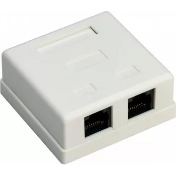 Wentronic Goobay 77633 Cat 6 tienená povrchová RJ45 sieťová zásuvka, 2-port, biela