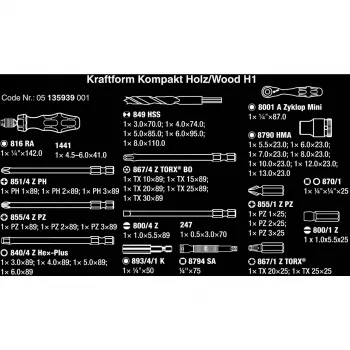 Wera Kraftform Kompakt H 1 Woodcraft rukoväť skrutkovača s 12 zmiešanými bitmi - Hex, Phillips, Pozidriv, Torx