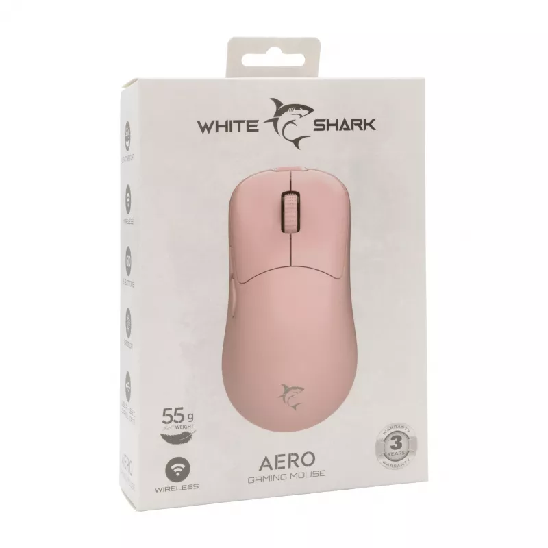 White Shark AERO PINK Bezdrôtová herná myš (ružová, 10000 DPI, 2,4 GHz/USB-C)