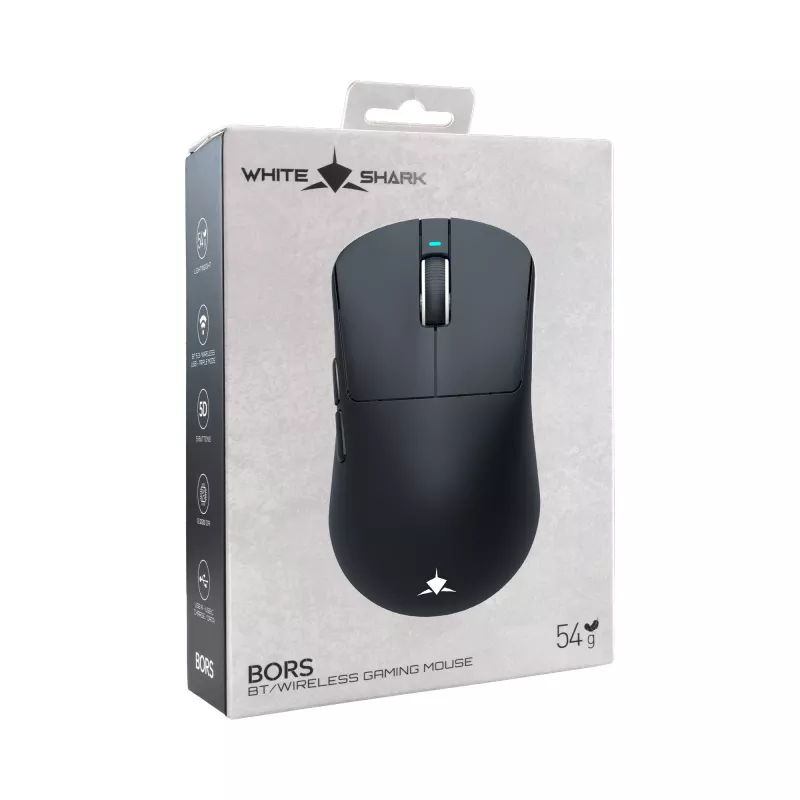 White Shark BORS-B WGM-5021 bezdrôtová herná myš, 12000 DPI, 2.4GHz, RGB, čierna