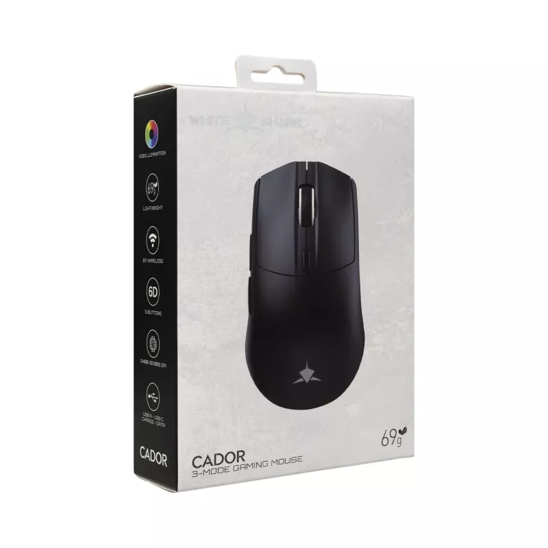 White Shark CADOR-B WGM-5020 káblová RGB herná myš, čierna