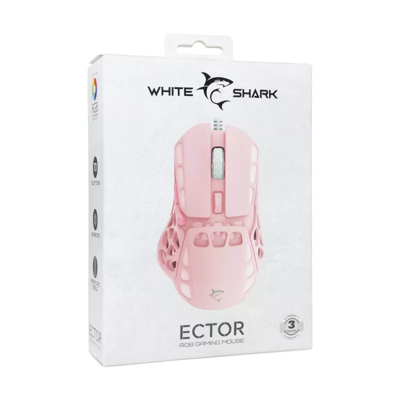 White Shark ECTOR-P GM-5016 Káblová herná myš, 6400 DPI, ružová