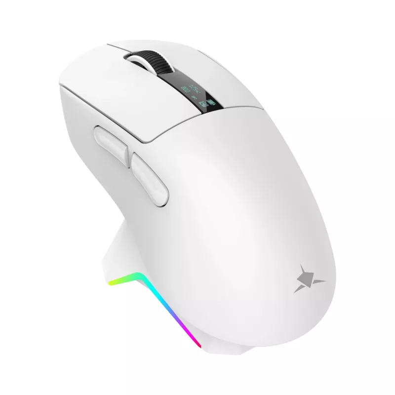 White Shark GAWAIN-W bezdrôtová herná myš – 12000 DPI, 500 mAh batéria, 56 g, biela