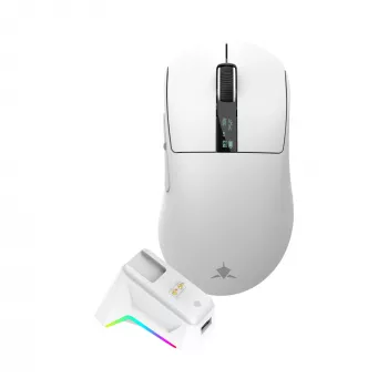 White Shark GAWAIN-W bezdrôtová herná myš – 12000 DPI, 500 mAh batéria, 56 g, biela