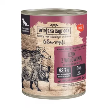 WIEJSKA ZAGRODA Forest Flavors Diviak s hovädzím - mokré krmivo pre psov - 800g