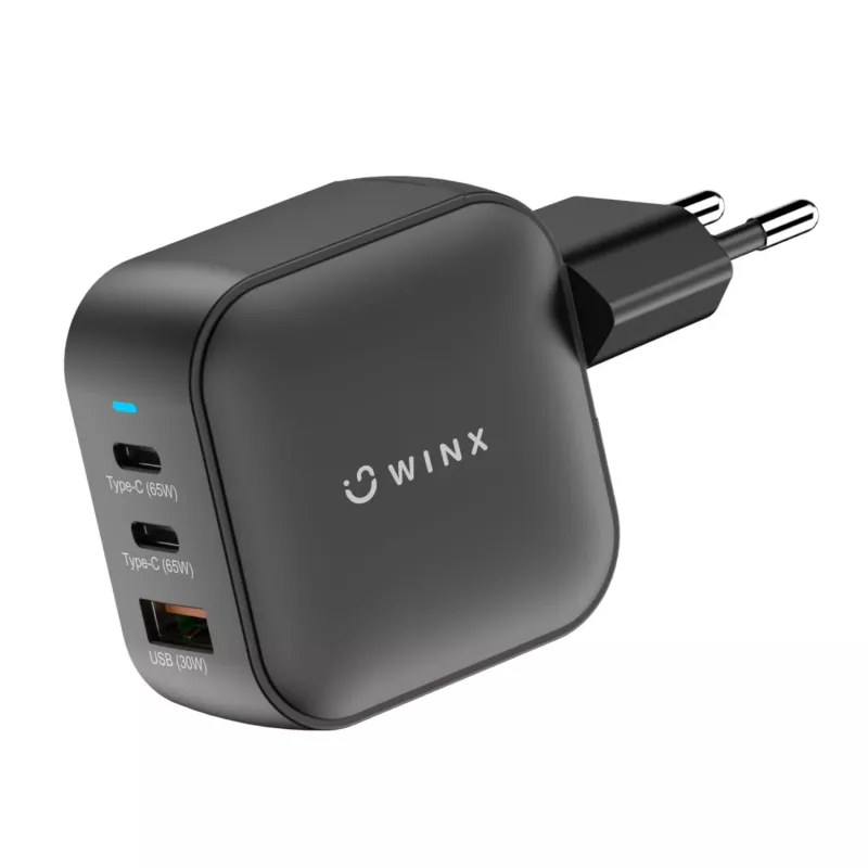 WINX POWER Max 65W GaN nástenná nabíjačka - 2x USB-C PD, 1x USB-A QC, čierna
