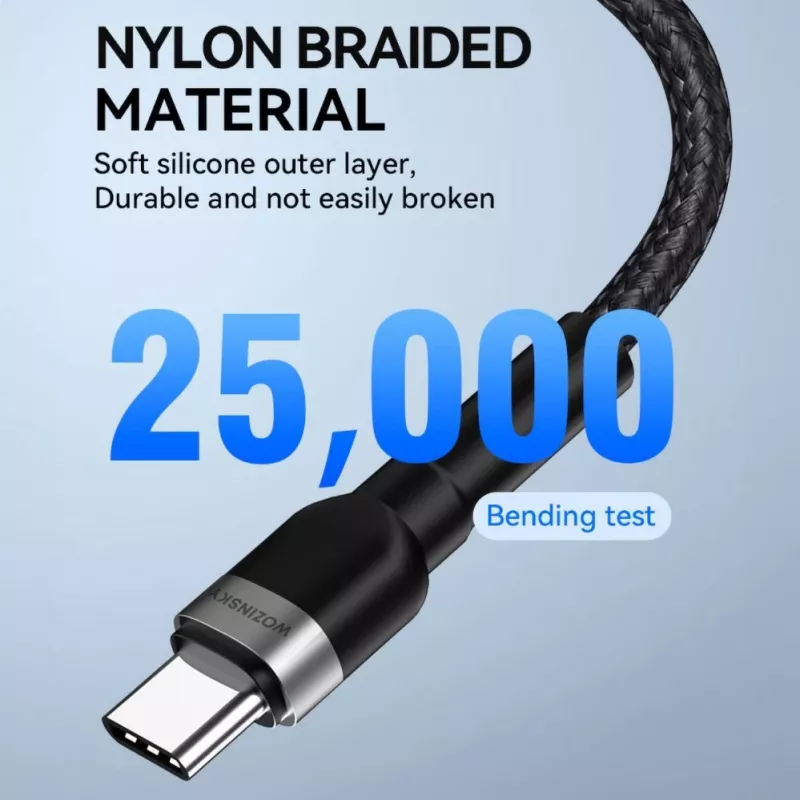 Wozinsky 1 m USB-C na USB-C kábel 60W PD rýchle nabíjanie & synchronizácia dát čierna