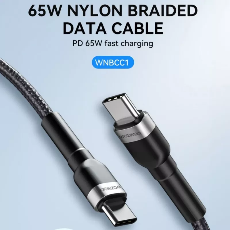 Wozinsky 1 m USB-C na USB-C kábel 60W PD rýchle nabíjanie & synchronizácia dát čierna