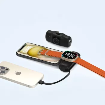 Wozinsky WF16-YLS mini power banka 5000mAh 15W s integrovaným USB-C káblom a nabíjačkou Apple Watch - čierna