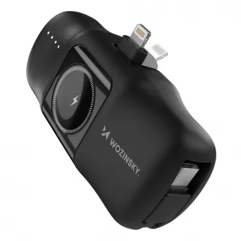Wozinsky WF16-YLS mini power banka 5000mAh 15W s integrovaným USB-C káblom a nabíjačkou Apple Watch - čierna