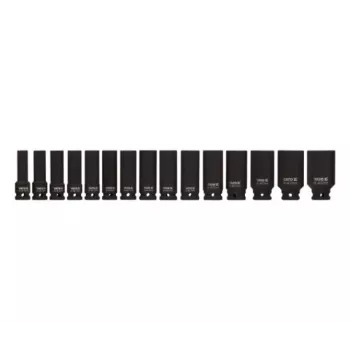 YATO YT-1055 1/2 palcová sada nástrčných kľúčov pre rázový uťahovač, 15-dielna, metrická, 10-32 mm, CrMo oceľ, čierne fosfátované, DIN 3121
