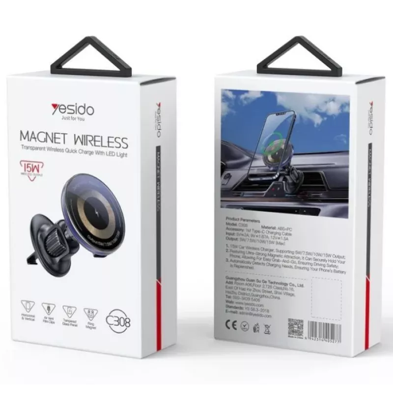 YESIDO 15W držiak do auta na výduch s MagSafe magnetickým bezdrôtovým nabíjaním čierny