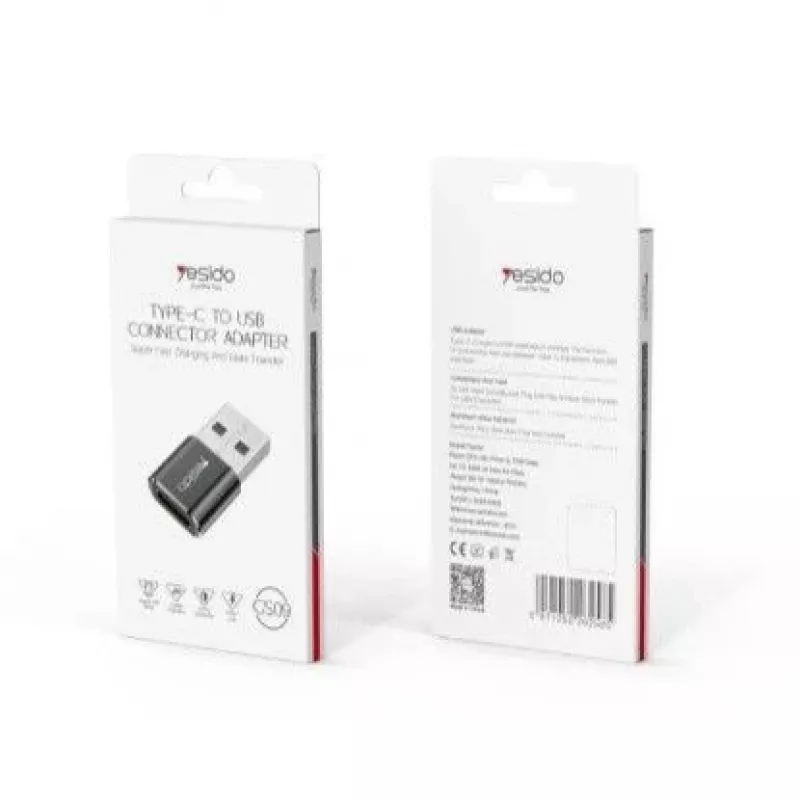 YESIDO GS09 mini hliníkový USB Type-C na USB-A OTG adaptér čierny