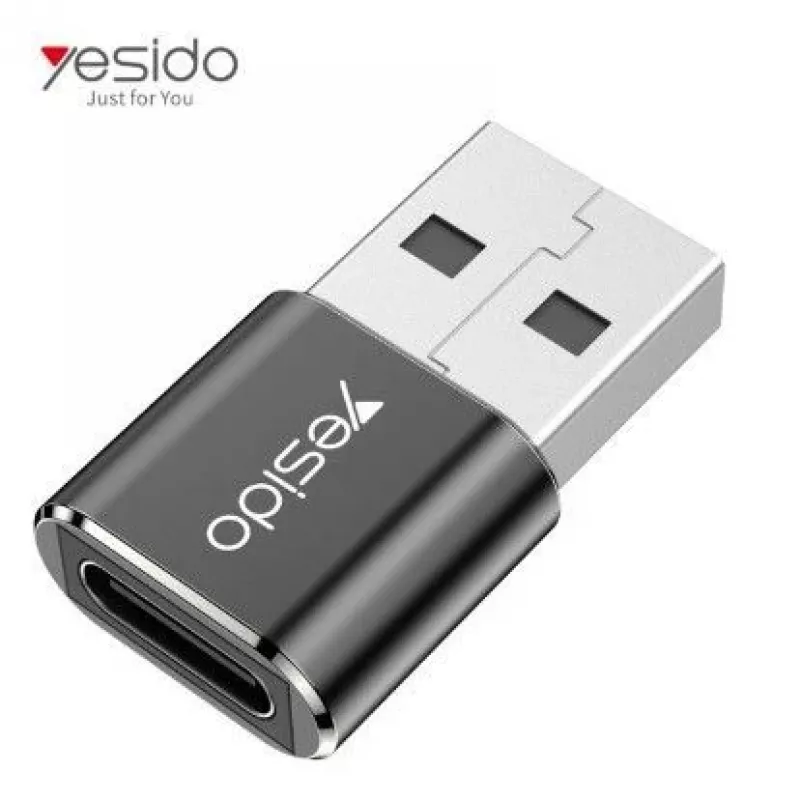 YESIDO GS09 mini hliníkový USB Type-C na USB-A OTG adaptér čierny
