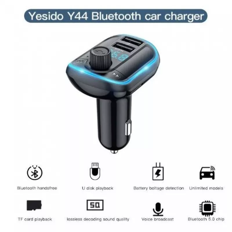 YESIDO Y44 MP3 prehrávač Bluetooth autonabíjačka, 2 USB, čierna