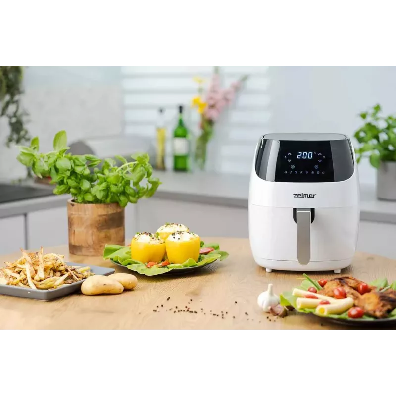 Zelmer ZAF5501W Teplovzdušná fritéza bez oleja, 5L, 1500W, digitálny dotykový panel, biela