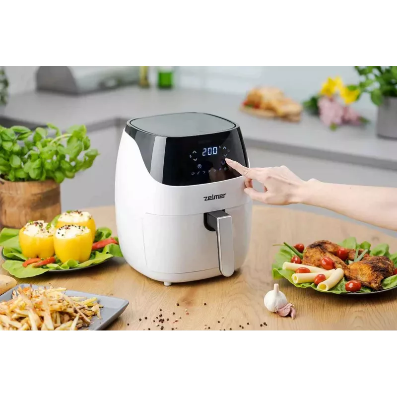 Zelmer ZAF5501W Teplovzdušná fritéza bez oleja, 5L, 1500W, digitálny dotykový panel, biela