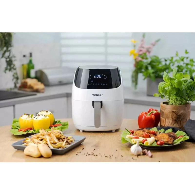 Zelmer ZAF5501W Teplovzdušná fritéza bez oleja, 5L, 1500W, digitálny dotykový panel, biela