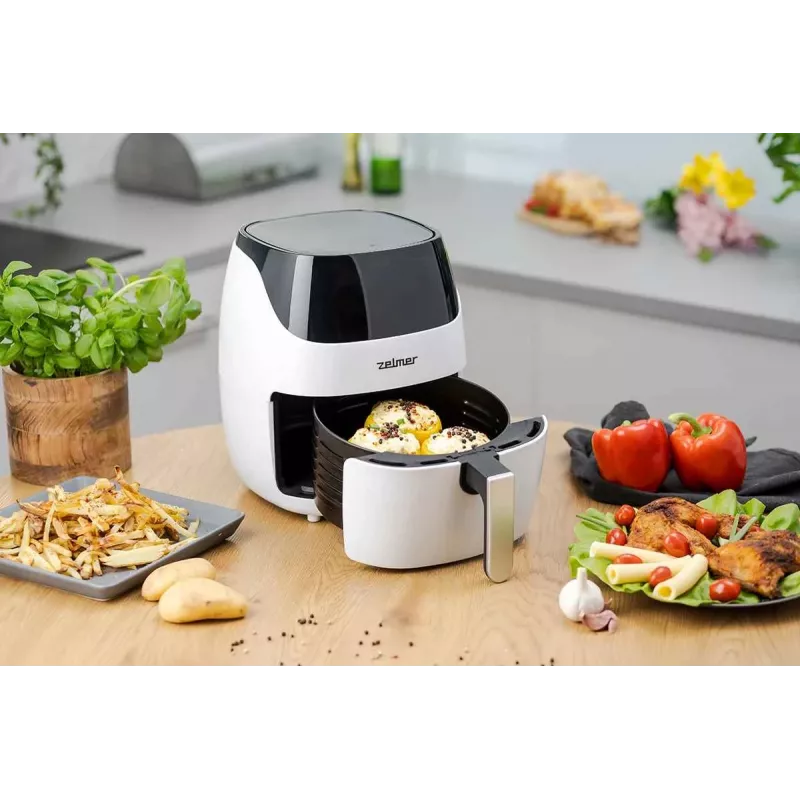 Zelmer ZAF5501W Teplovzdušná fritéza bez oleja, 5L, 1500W, digitálny dotykový panel, biela