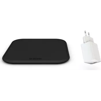 Zens Jednoduchá bezdrôtová nabíjačka Combi Pack USB - Qi certifikovaná 10W rýchlonabíjacia podložka s 12W napájacím zdrojom, čierna