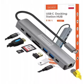 ZENWIRE HUB81 USB-C 8-in-1 multiport adaptér HDMI 2.0 4K 60 Hz Gigabit Ethernet 1000 Mbps