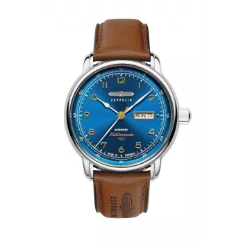 Zeppelin Mediterranee 96643 pánske quartzové hodinky, 40 mm, modrý ciferník, modrý kožený remienok