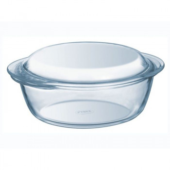 PYREX Essentials sklenená zapekacia misa s viečkom, 2,1L, okrúhla, borosilikátové sklo, transparentná, Ø19cm