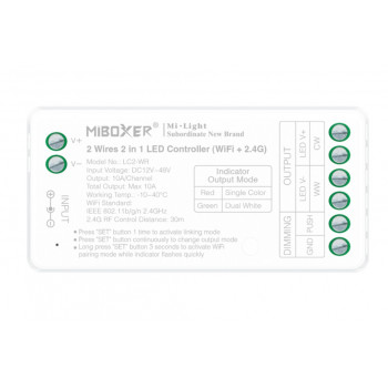 MiBoxer LC2-WR 2-vodičový LED kontrolér, Wi-Fi + 2,4 GHz, 12–48 V, 10 A